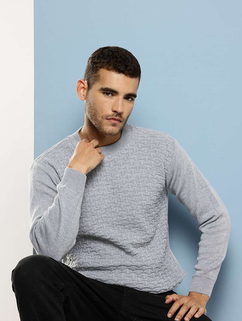 men self design long sleeve regular fit pullover - 22086611 - Zoom Image - 0