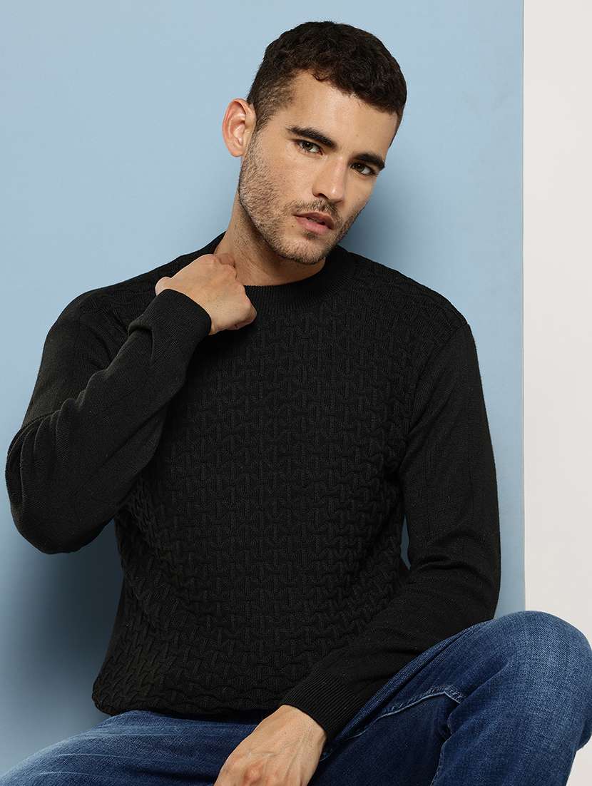 men self design long sleeve regular fit pullover - 22086612 - Zoom Image - 0