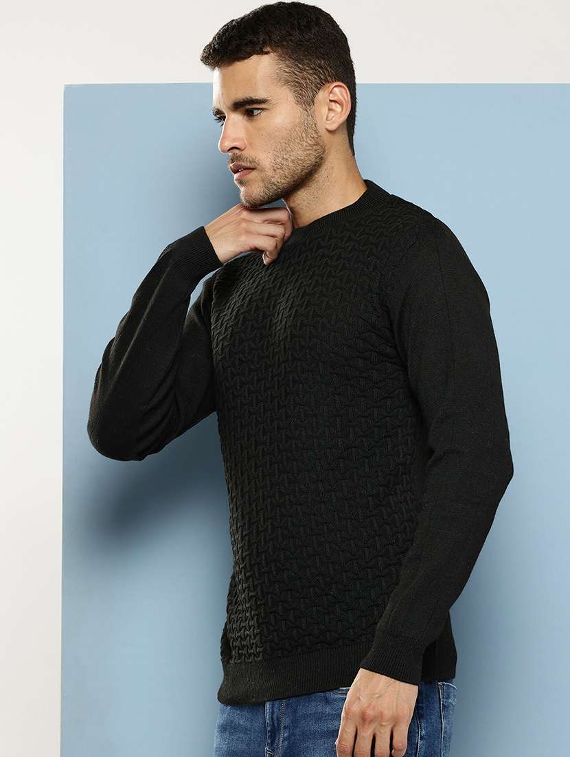 men self design long sleeve regular fit pullover - 22086612 - Standard Image - 1