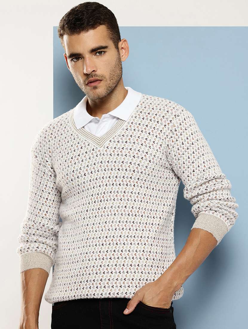 men self design long sleeve regular fit pullover 