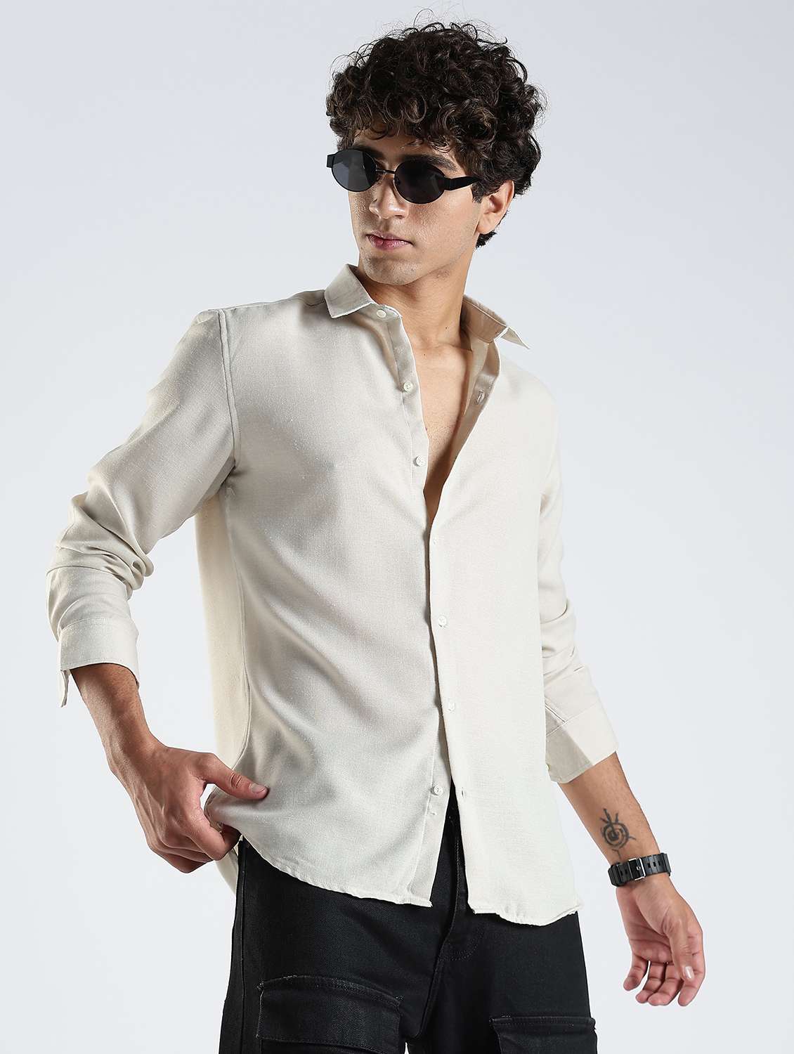 men solid long sleeve slim fit casual shirt