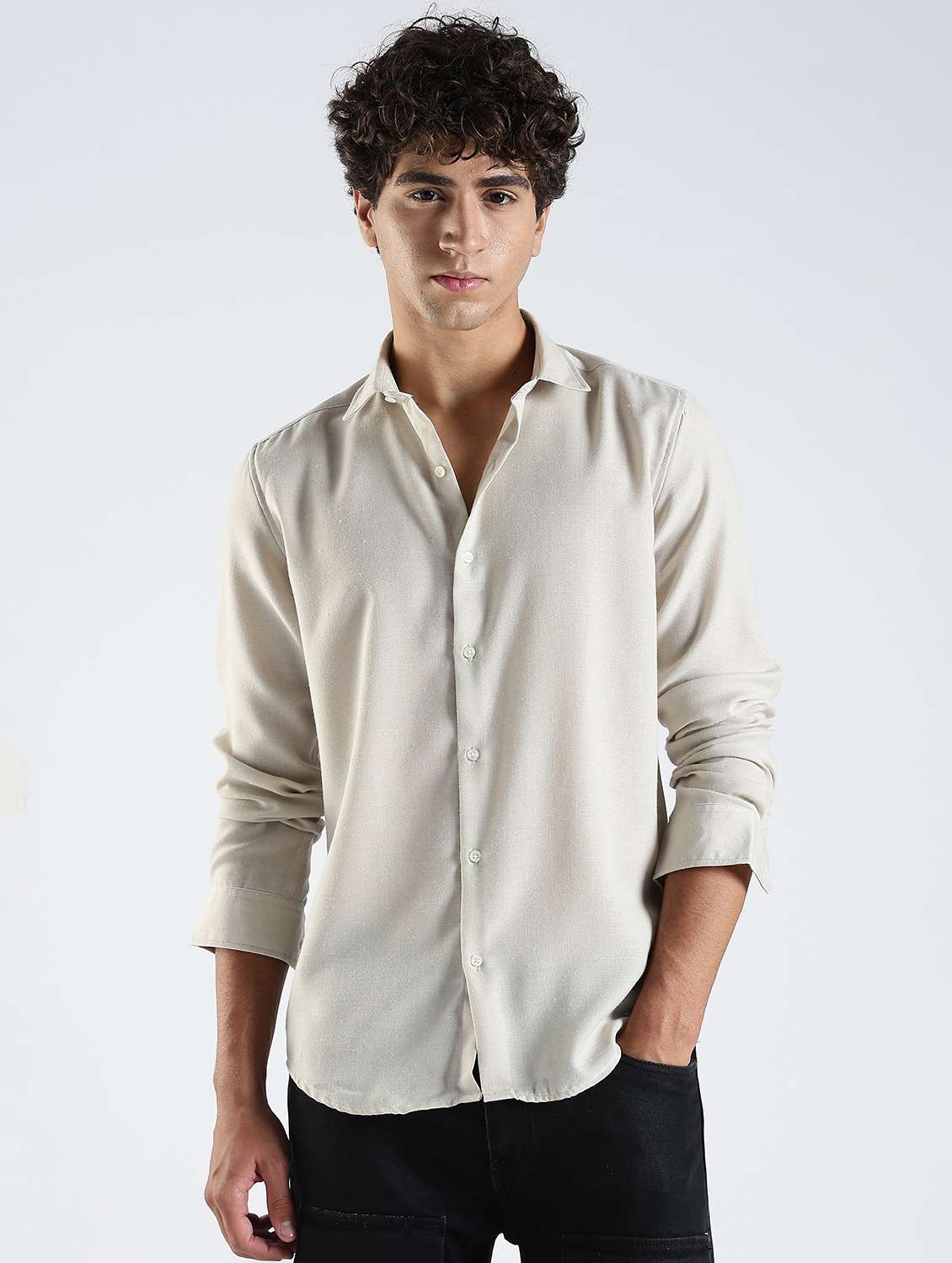 men solid long sleeve slim fit casual shirt - 22086619 -  Standard Image - 1