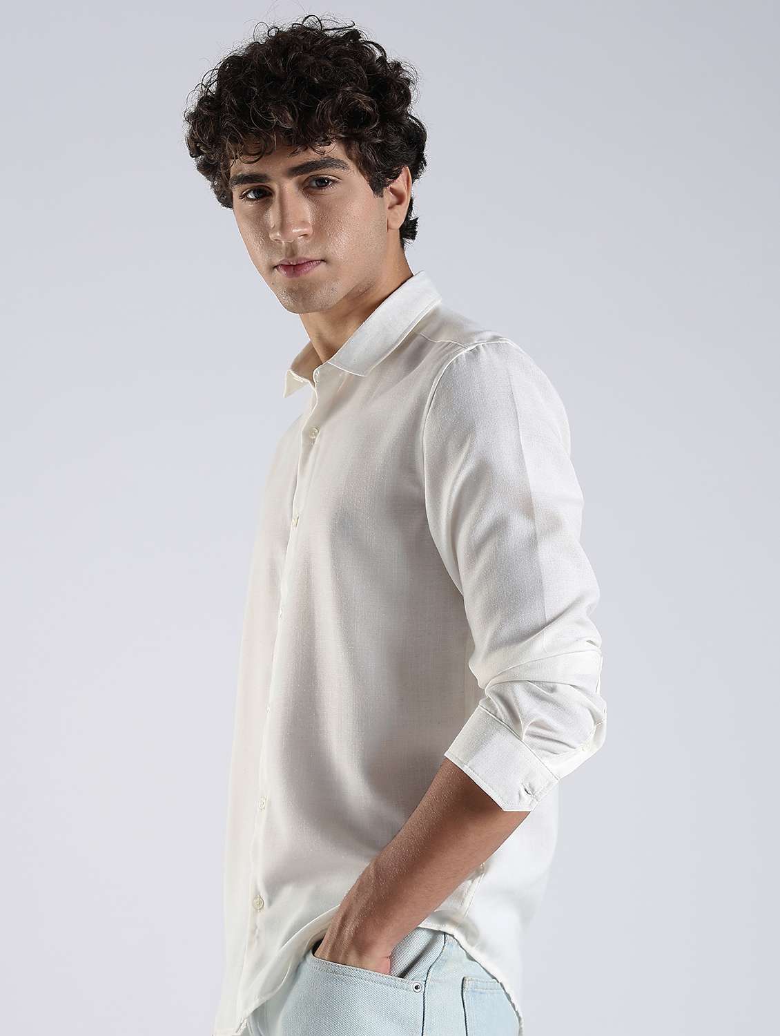 men solid long sleeve slim fit casual shirt - 22086620 -  Standard Image - 1