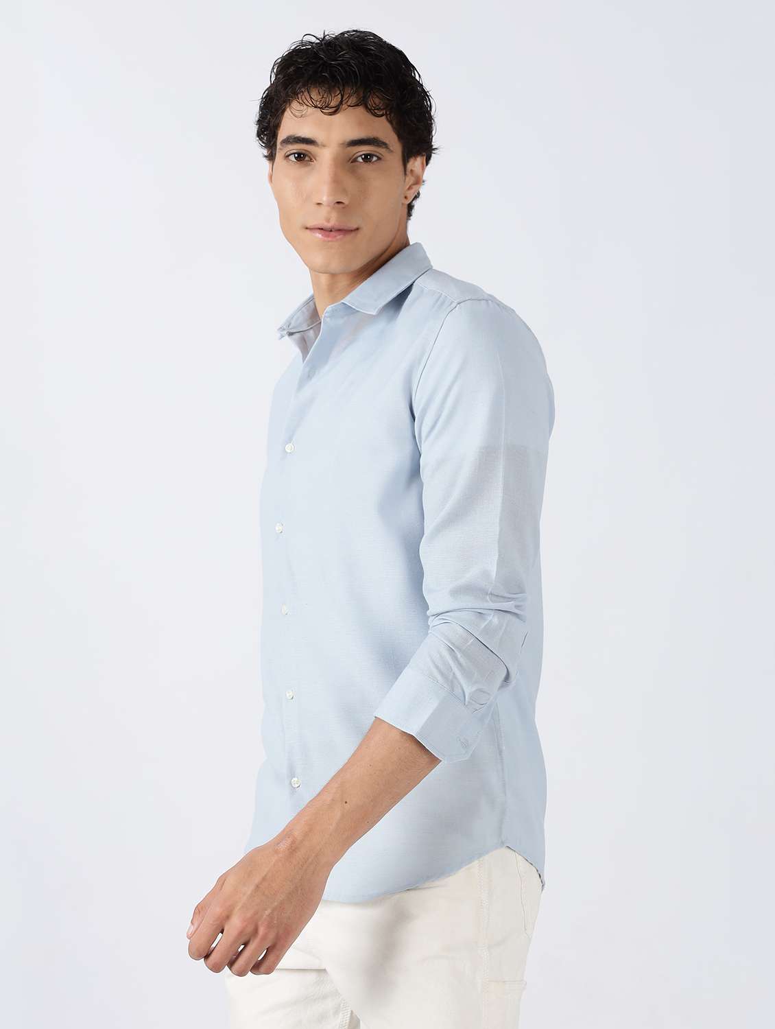 men solid long sleeve slim fit casual shirt - 22086621 -  Standard Image - 1