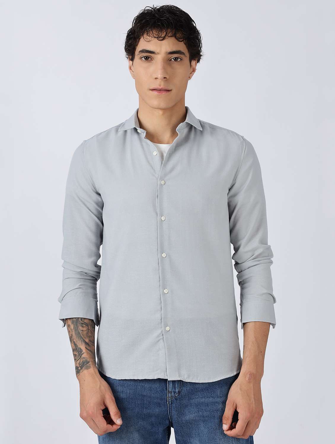 men solid long sleeve slim fit casual shirt
