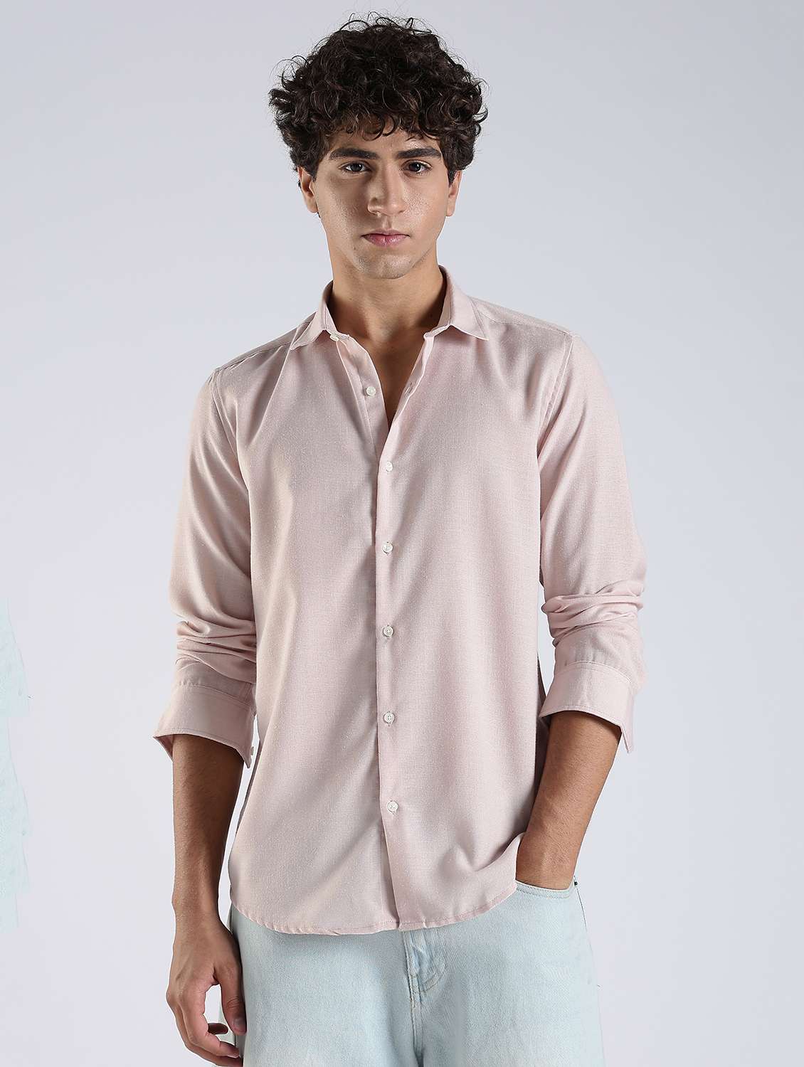 men solid long sleeve slim fit casual shirt