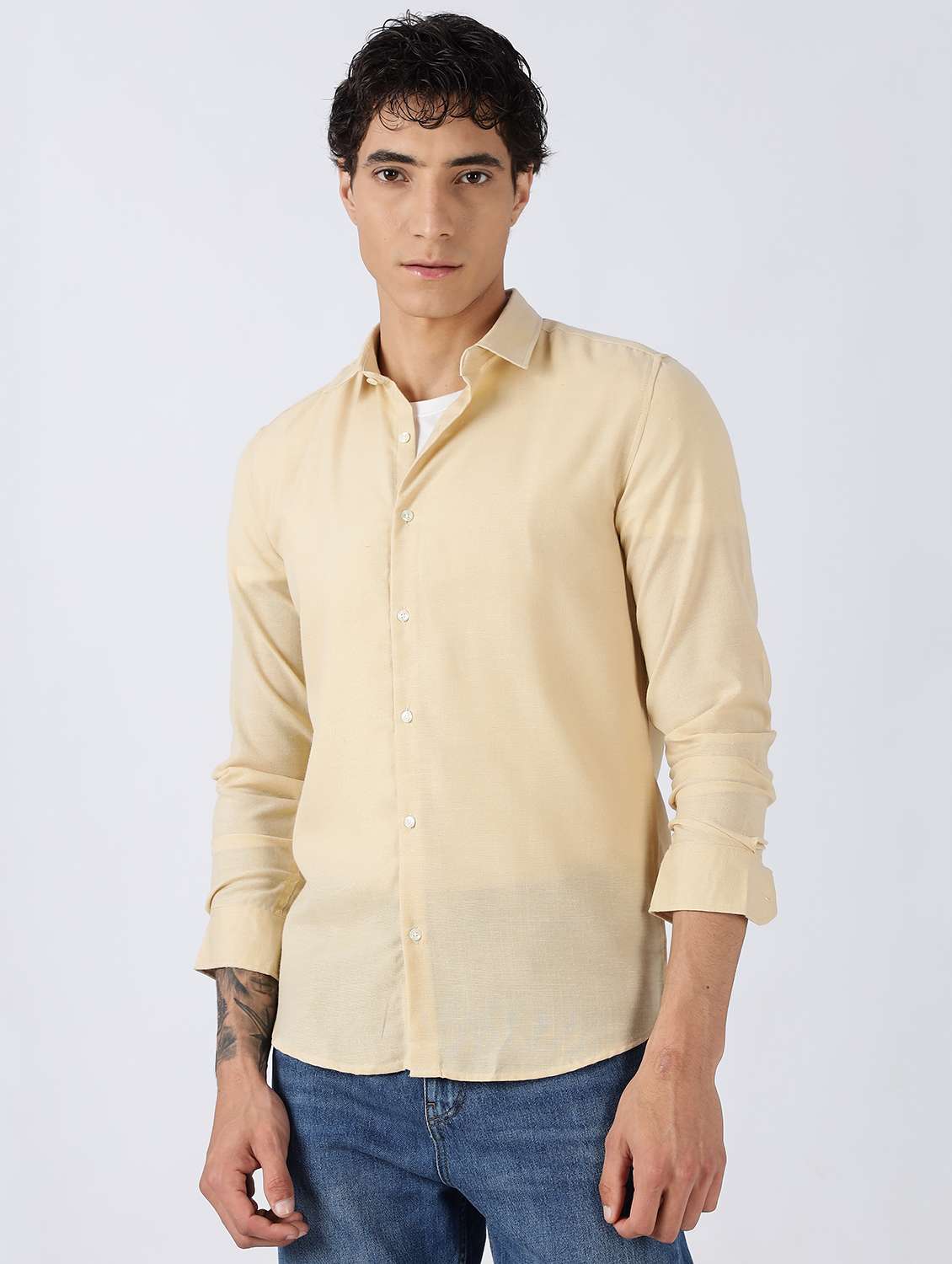 men solid long sleeve slim fit casual shirt