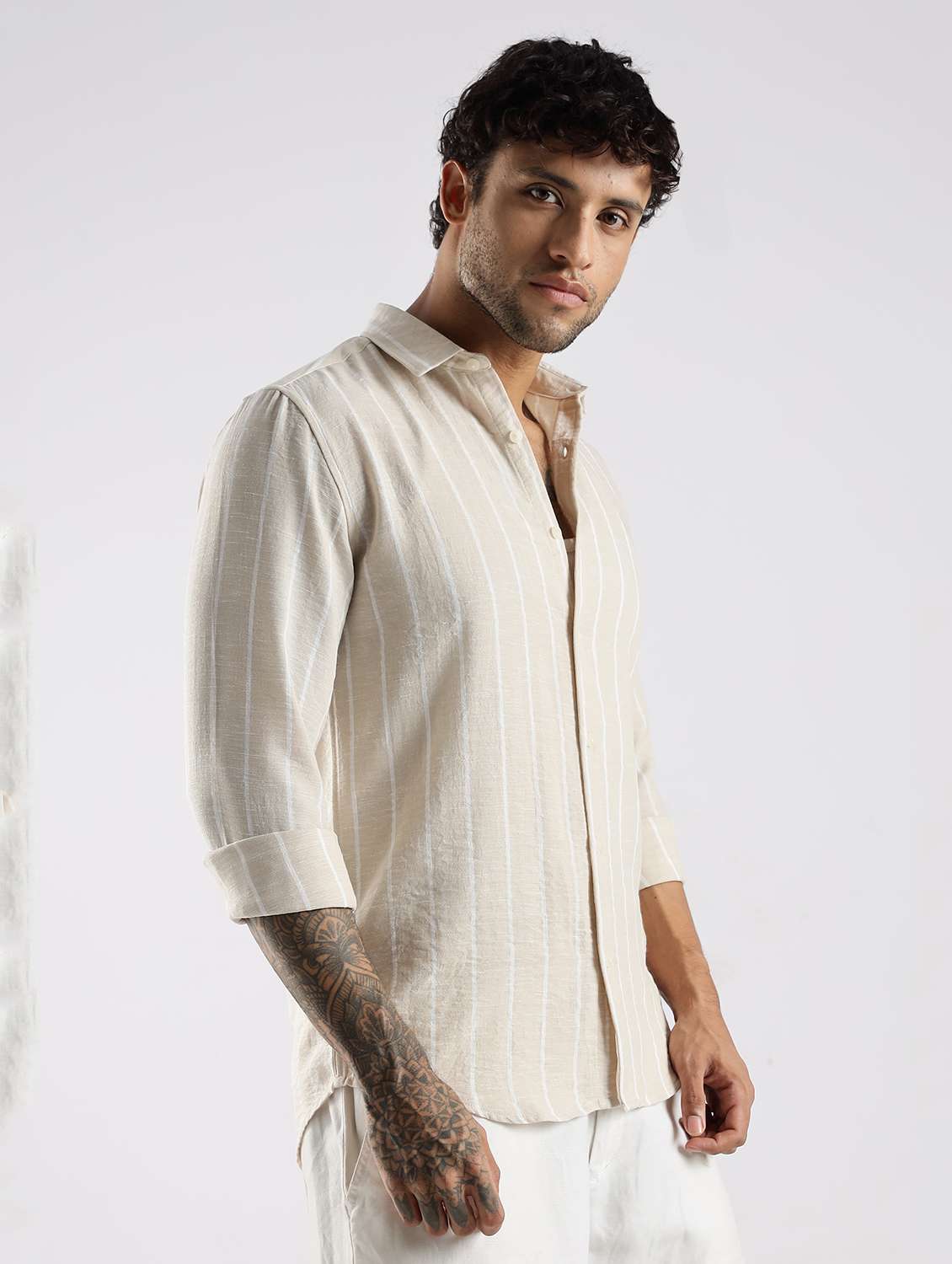 men striped long sleeve slim fit casual shirt - 22086632 -  Standard Image - 1