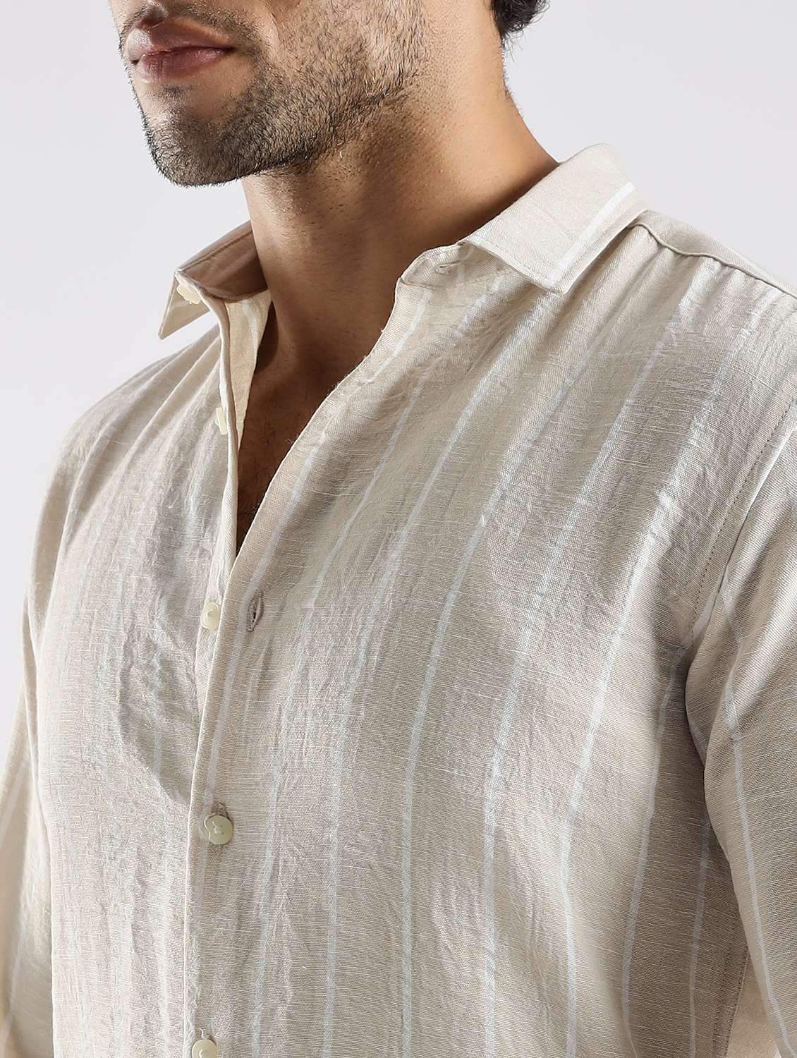 men striped long sleeve slim fit casual shirt - 22086632 -  Standard Image - 4