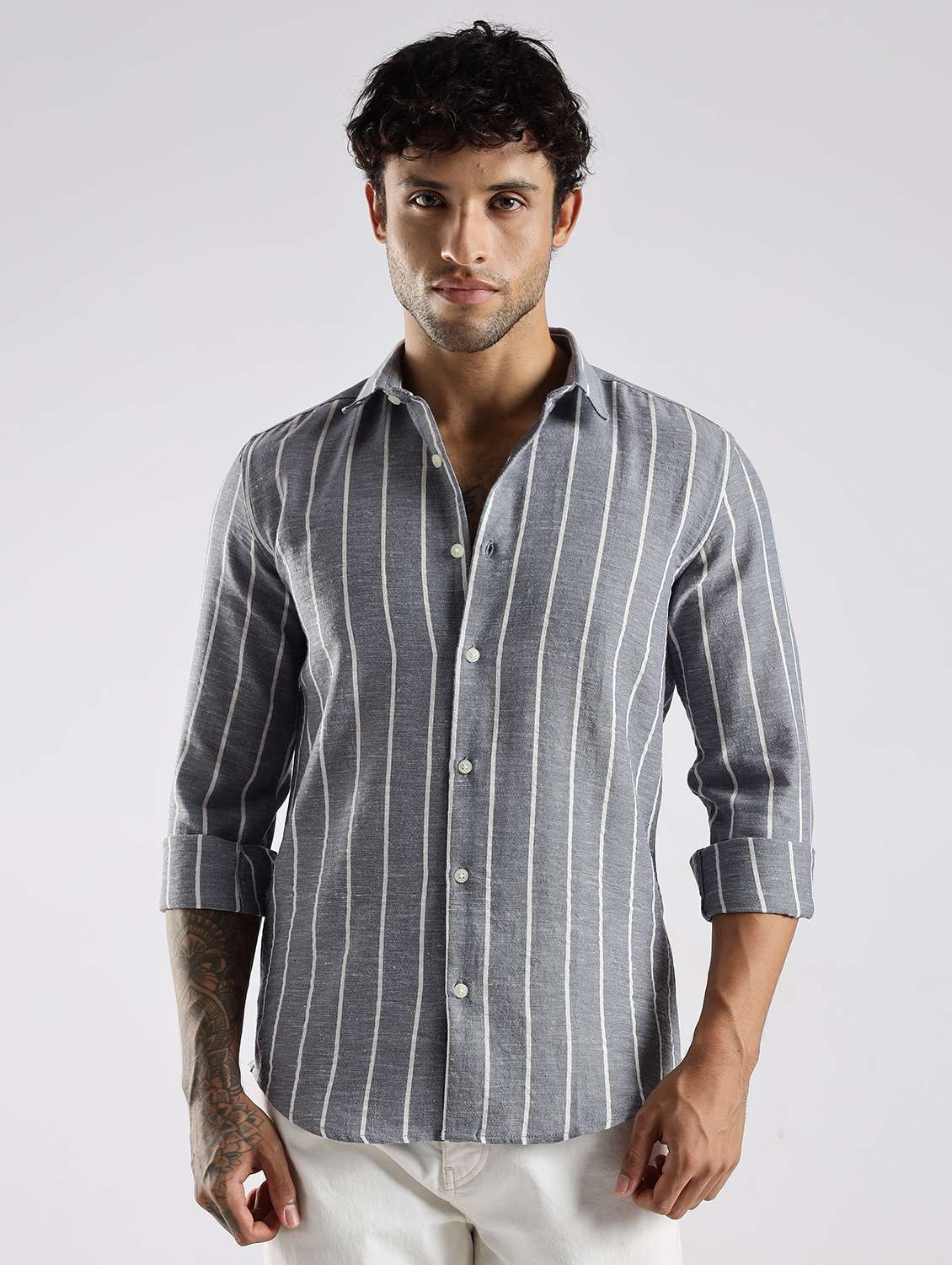 men striped long sleeve regular fit casual shirt - 22086635 -  Standard Image - 1