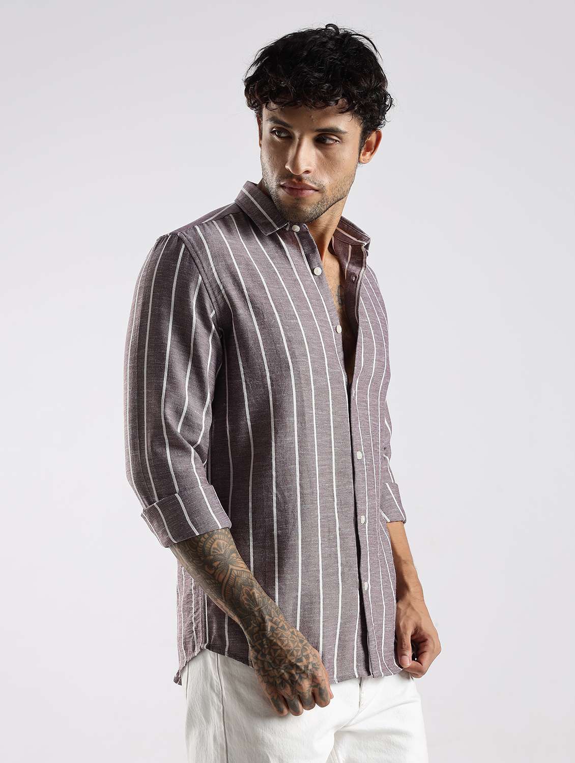 men striped long sleeve slim fit casual shirt - 22086636 -  Standard Image - 1