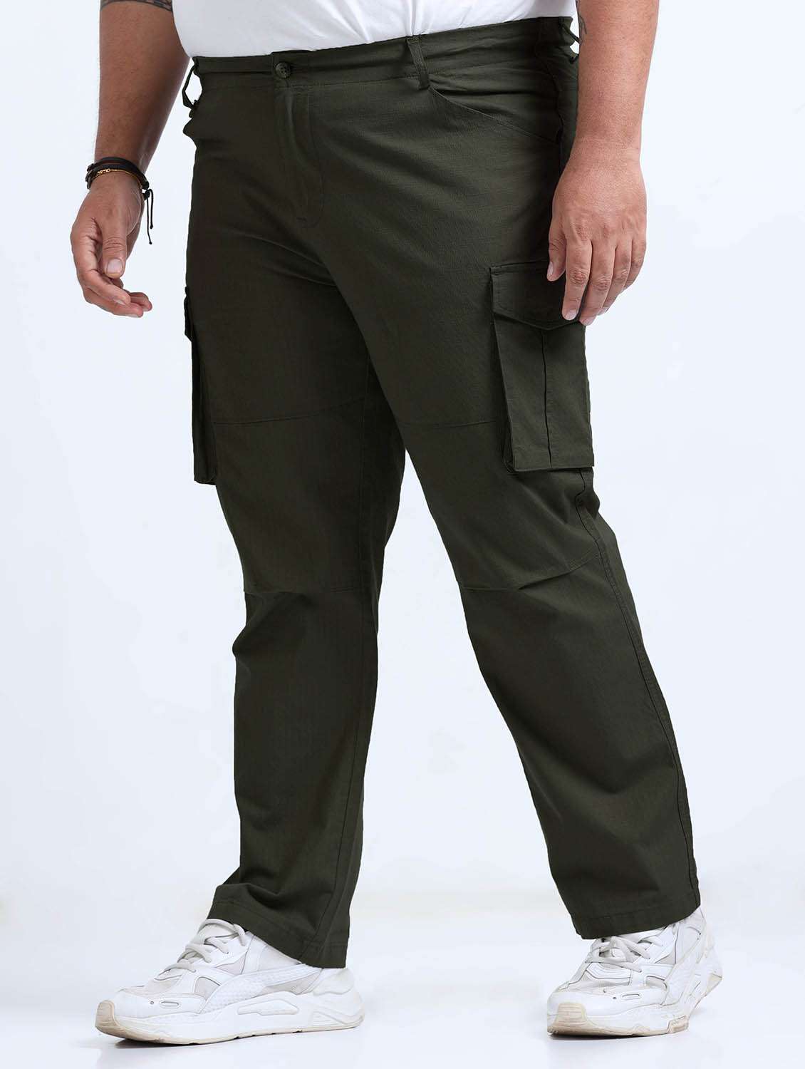 men plus size solid mid rise regular fit cargo - 22086650 - Standard Image - 1