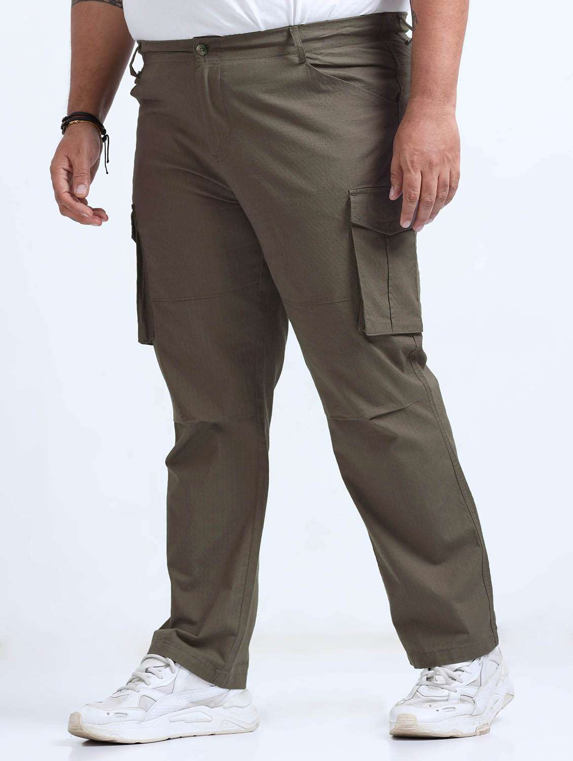 men plus size solid mid rise regular fit cargo - 22086654 - Standard Image - 1