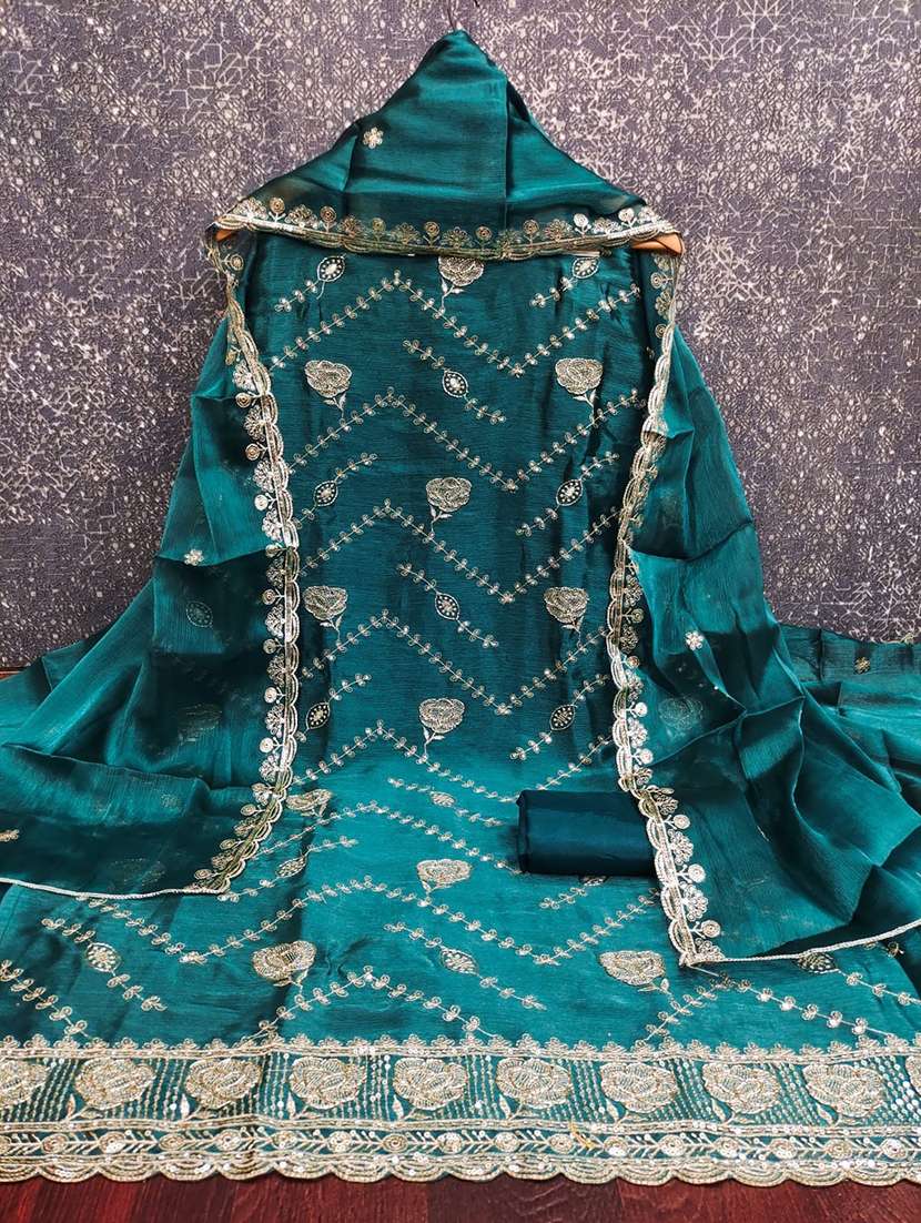 women solid wiith work embroidered unstitched suit set - 22086669 -  Standard Image - 4