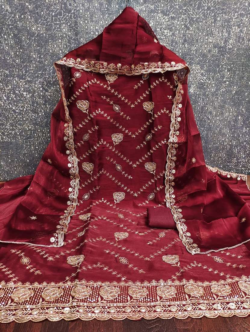 women solid wiith work embroidered unstitched suit set - 22086670 -  Standard Image - 4