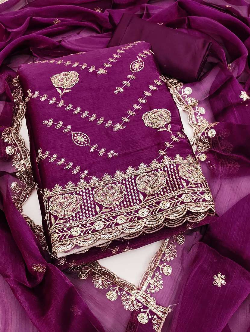 women solid wiith work embroidered unstitched suit set - 22086672 -  Standard Image - 1