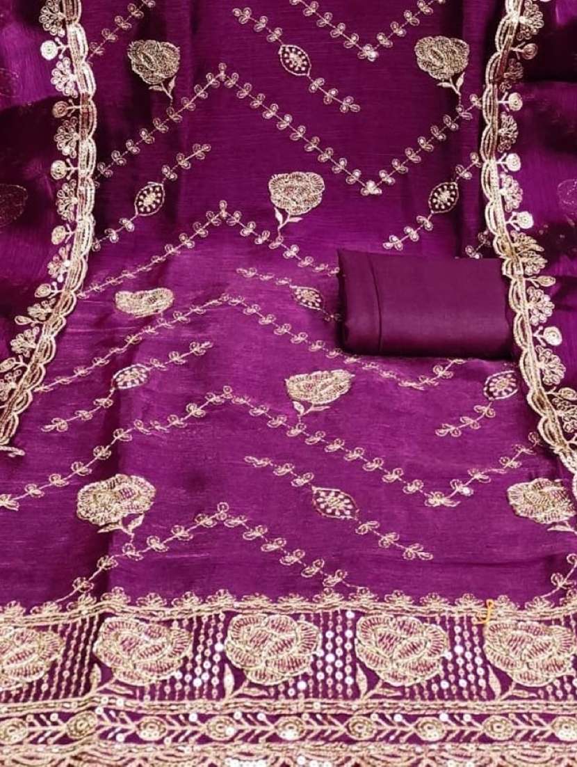 women solid wiith work embroidered unstitched suit set - 22086672 -  Standard Image - 4