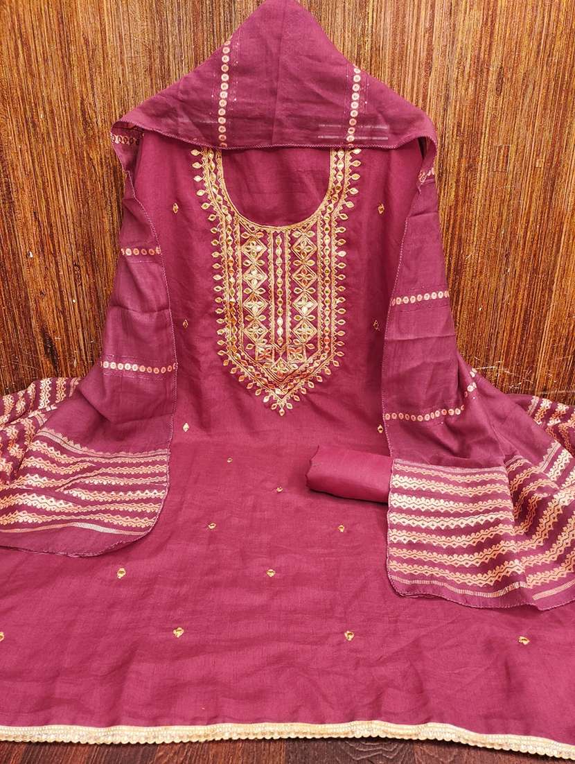 women solid wiith work embroidered unstitched suit set - 22086675 -  Standard Image - 4