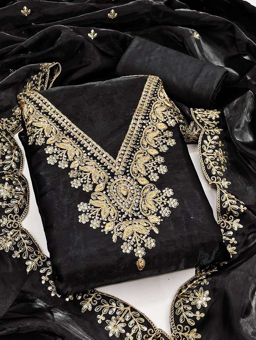 women solid wiith work embroidered unstitched suit set - 22086679 -  Standard Image - 1