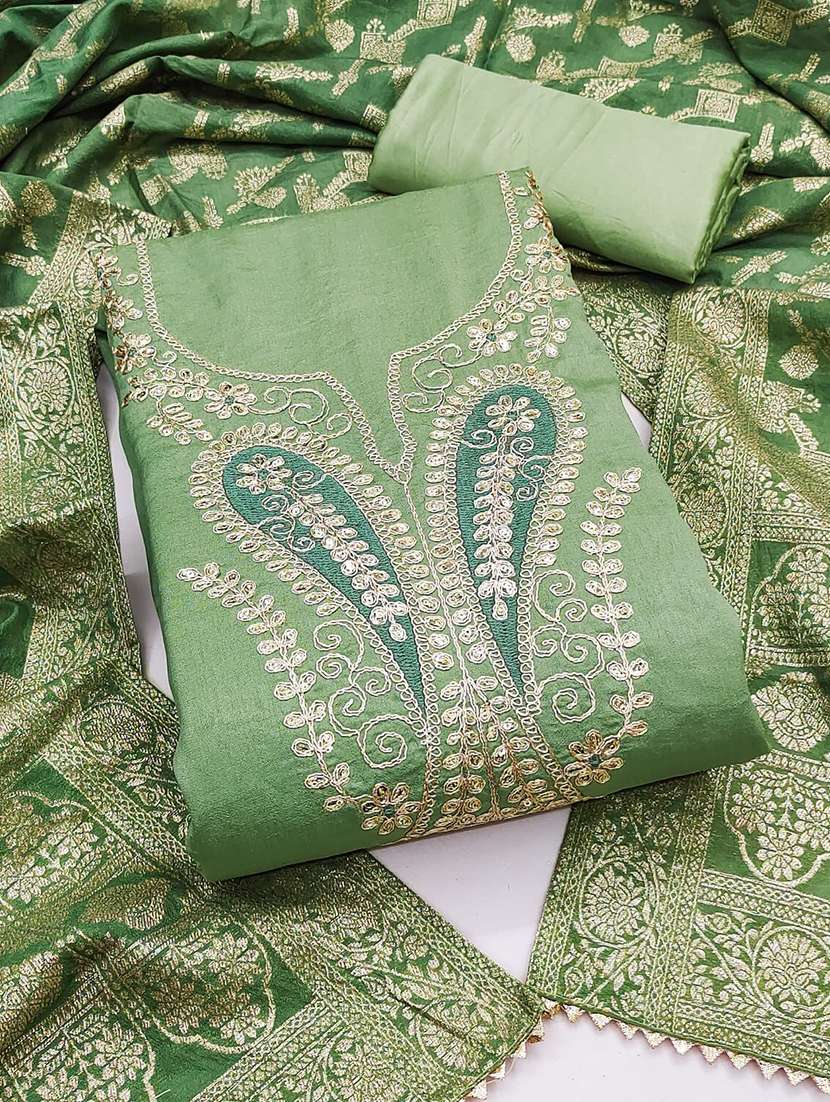 women solid wiith work embroidered unstitched suit set - 22086682 -  Standard Image - 1