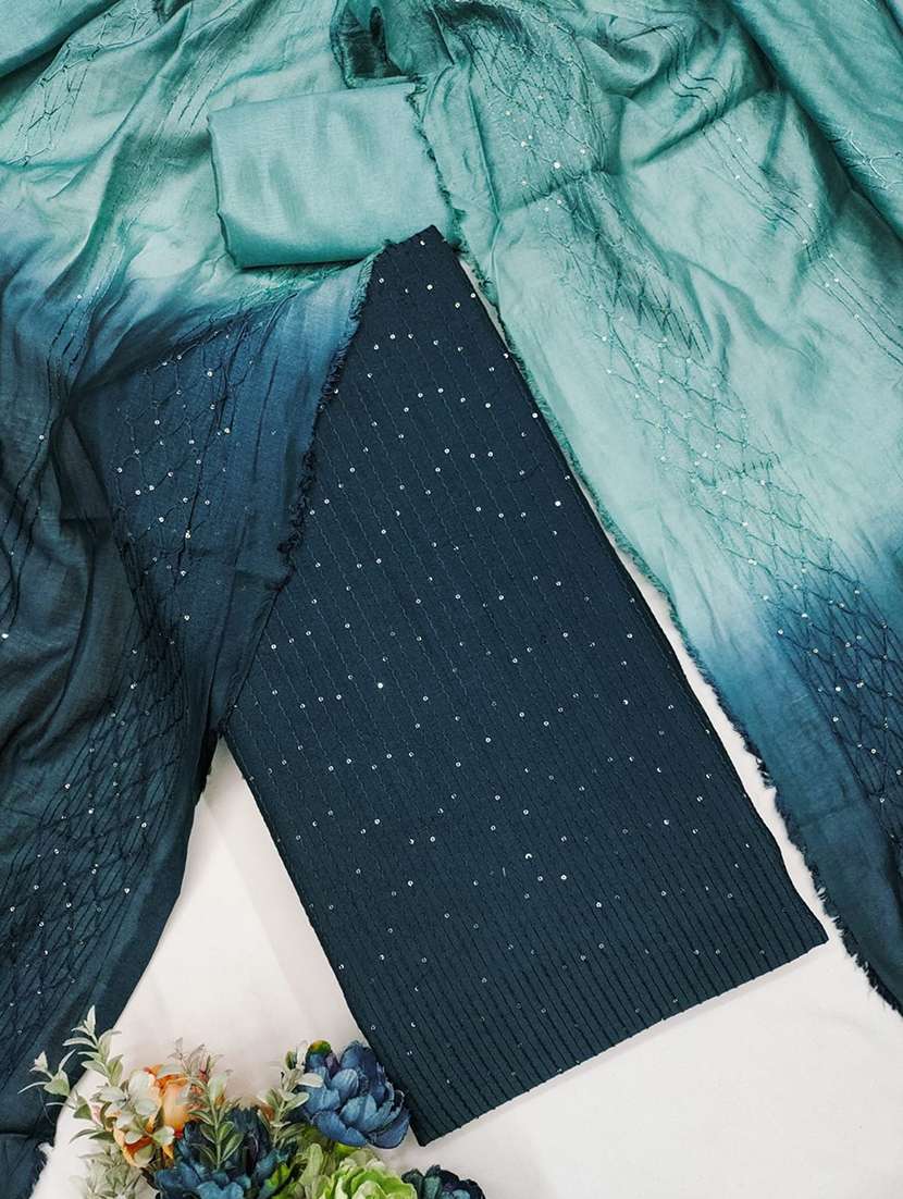 women solid wiith work embroidered unstitched suit set - 22086685 -  Standard Image - 4