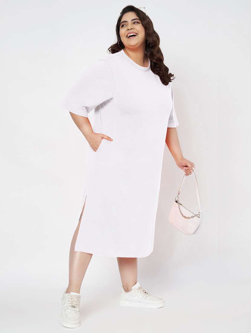 women plus size solid short sleeve t-shirt dress - 22086724 -  Standard Image - 1