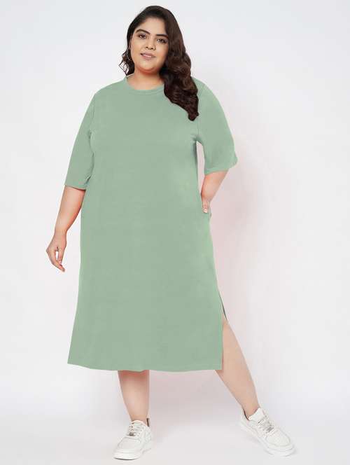 women plus size solid short sleeve t-shirt dress - 22086725 -  Standard Image - 0