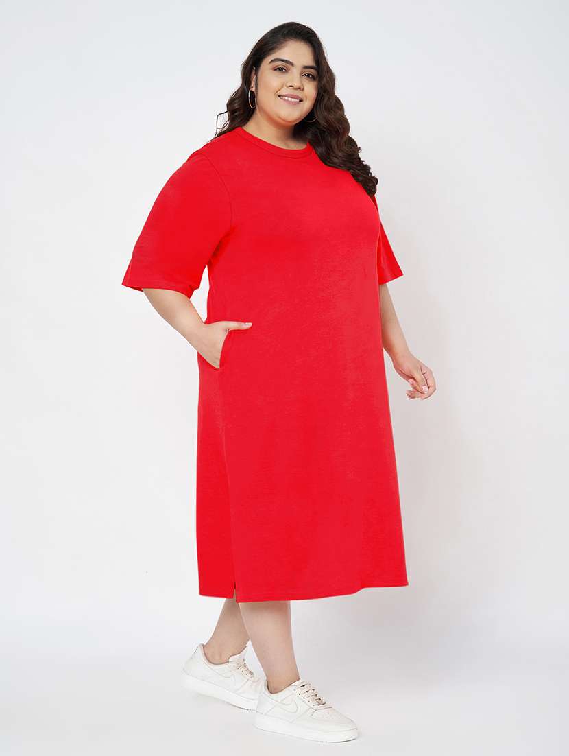 women plus size solid short sleeve t-shirt dress - 22086726 - Standard Image - 1