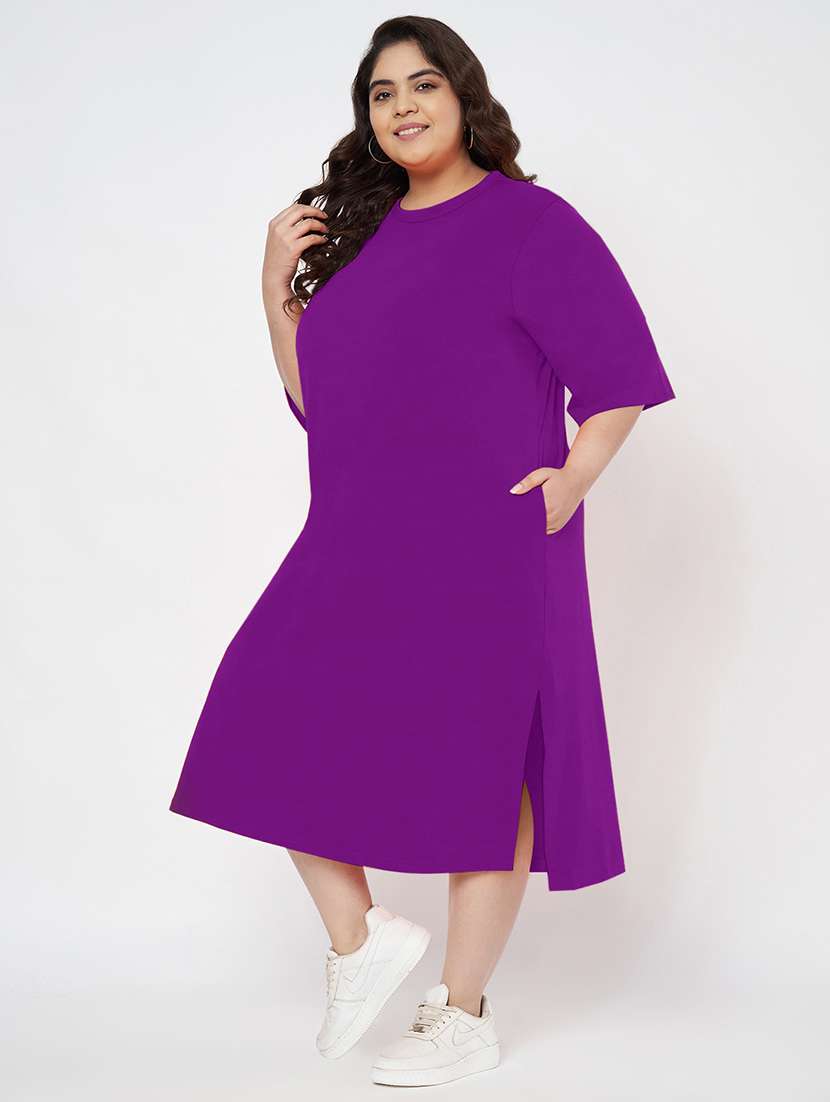 women plus size solid short sleeve t-shirt dress - 22086727 -  Standard Image - 1
