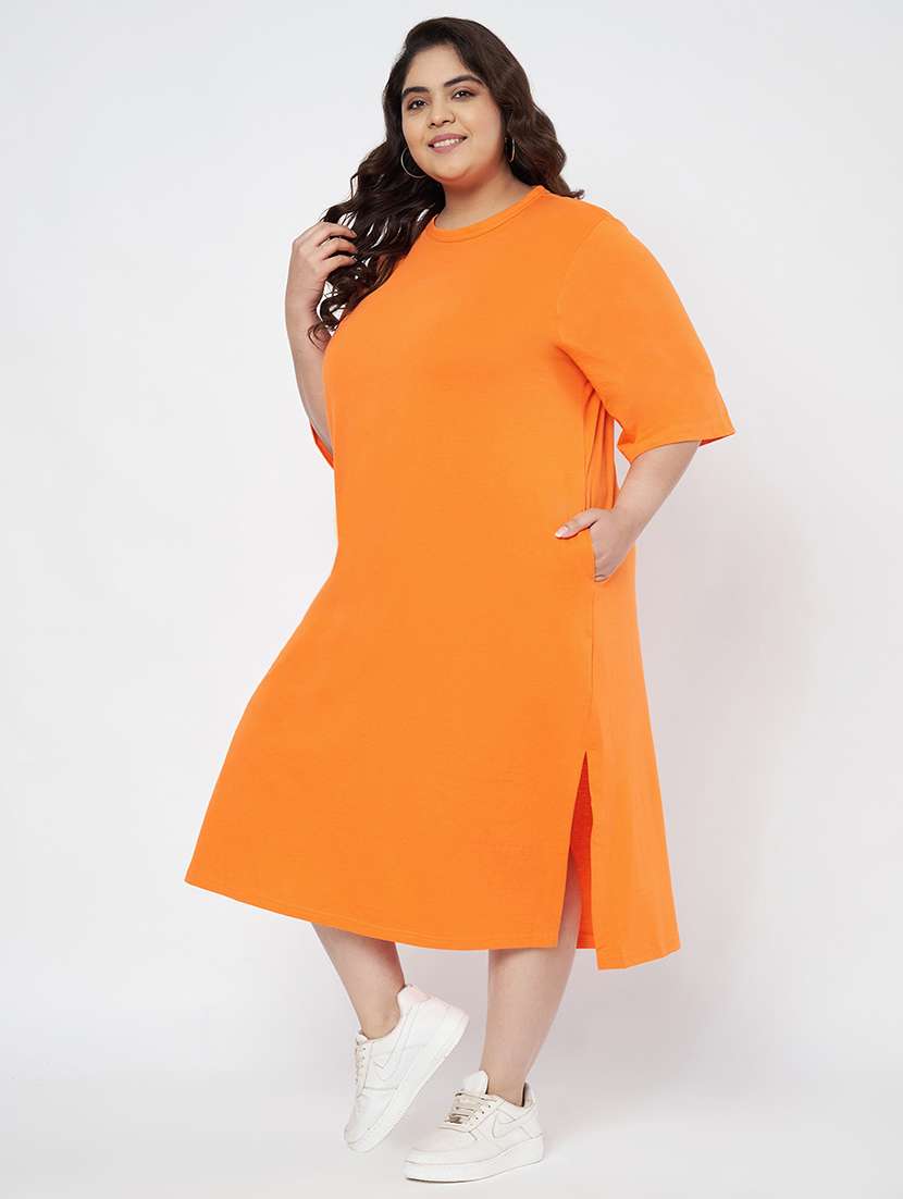 women plus size solid short sleeve t-shirt dress - 22086729 - Standard Image - 1