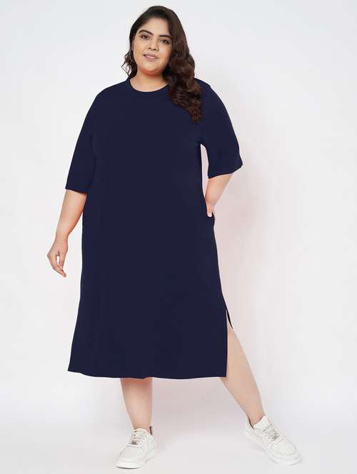 women plus size solid short sleeve t-shirt dress - 22086731 - Standard Image - 0
