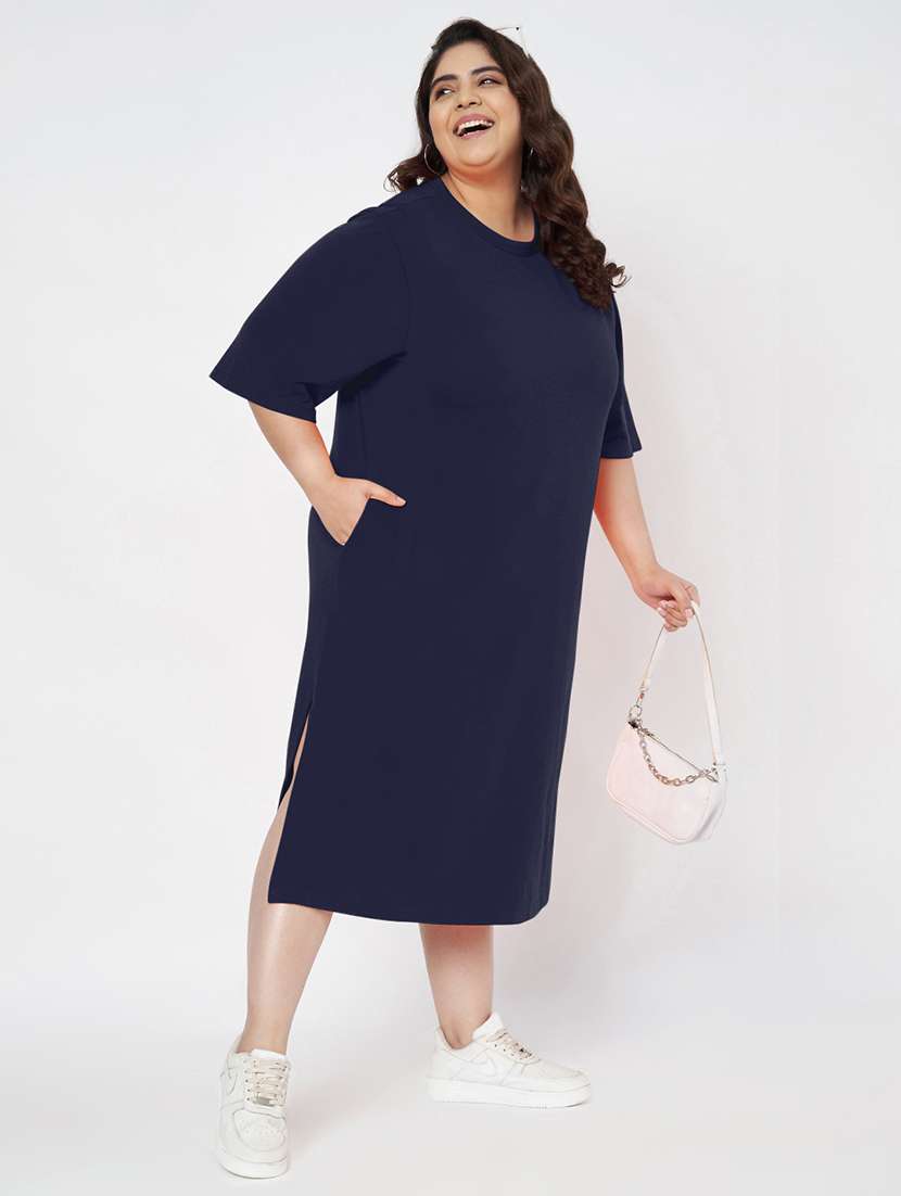 women plus size solid short sleeve t-shirt dress - 22086731 - Standard Image - 1