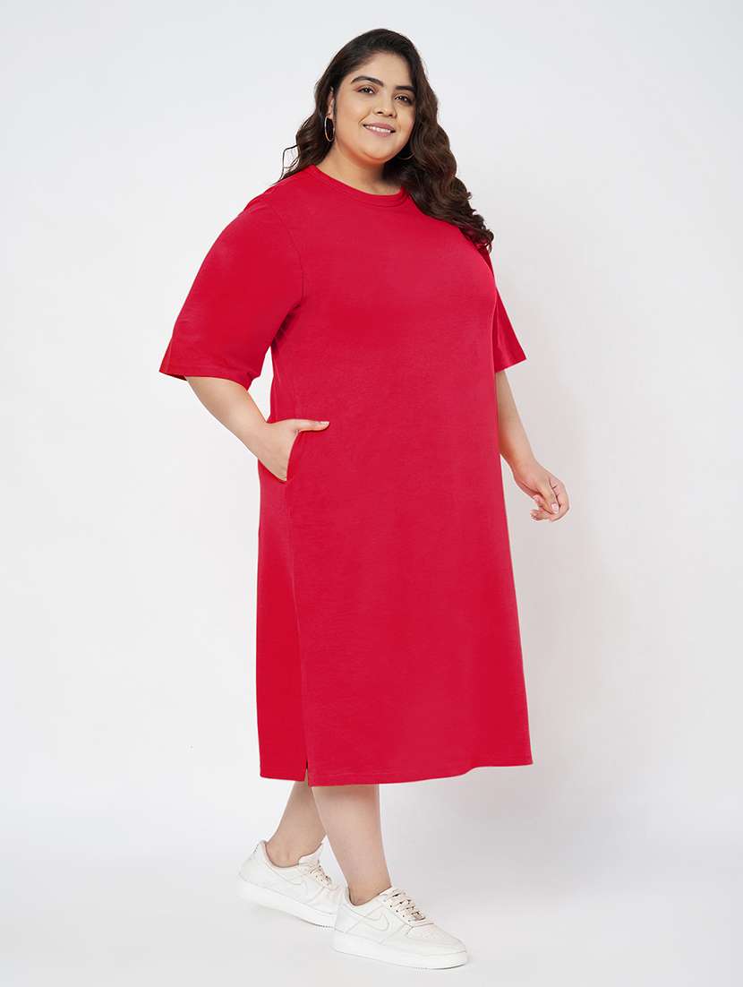 women plus size solid short sleeve t-shirt dress - 22086732 -  Standard Image - 1