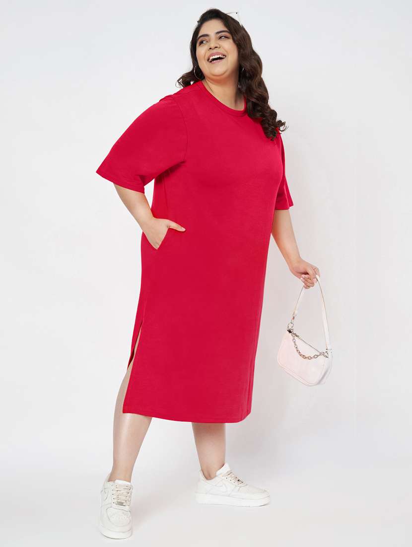 women plus size solid short sleeve t-shirt dress - 22086732 -  Standard Image - 4