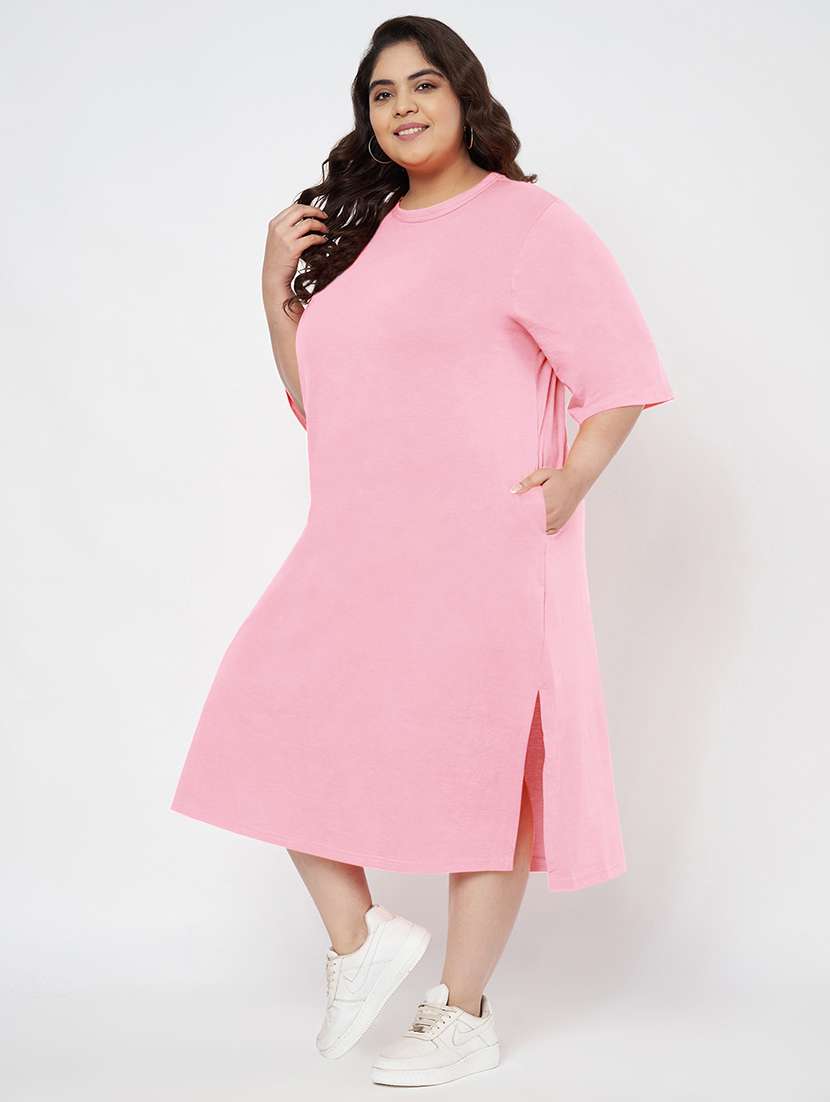 women plus size solid short sleeve t-shirt dress - 22086737 - Standard Image - 1