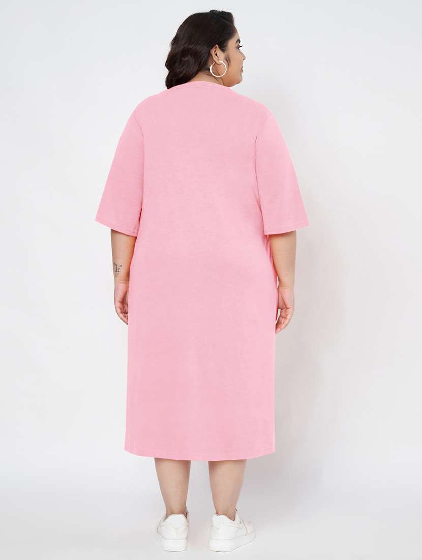 women plus size solid short sleeve t-shirt dress - 22086737 - Standard Image - 4