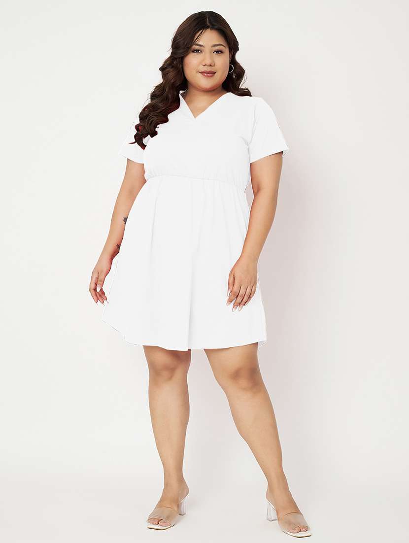 women plus size solid short a-line dress - 22086738 - Standard Image - 4