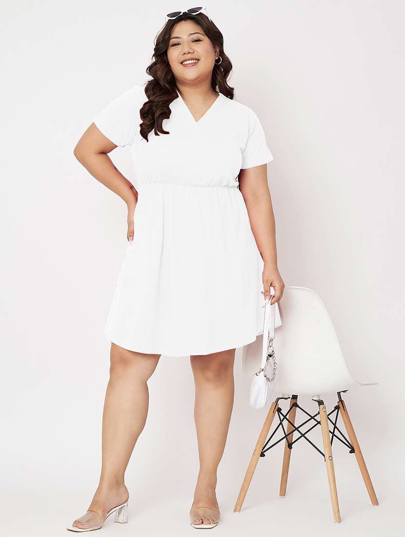 women plus size solid short a-line dress - 22086738 - Standard Image - 6