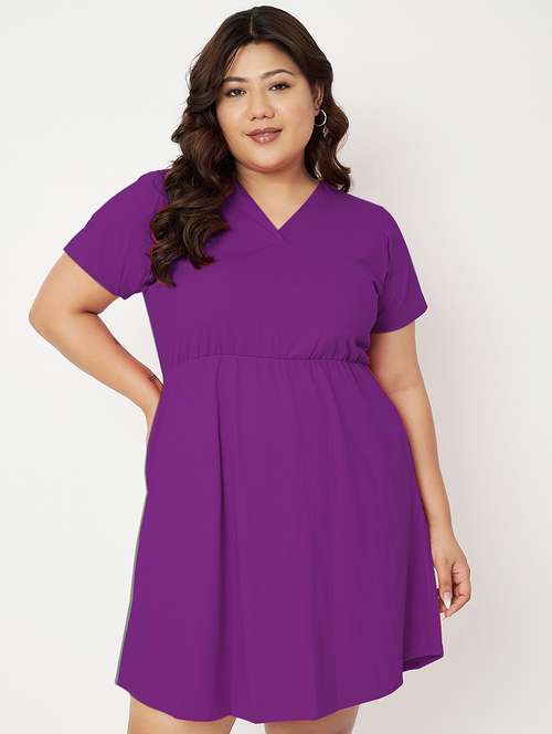 women plus size solid short a-line dress - 22086741 - Standard Image - 0