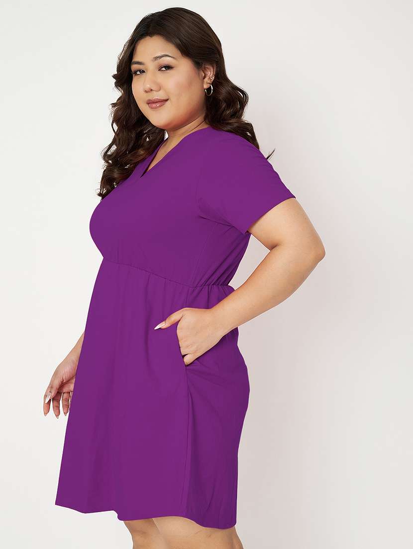 women plus size solid short a-line dress - 22086741 - Standard Image - 1