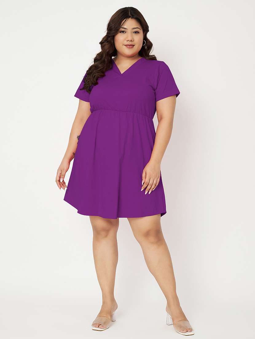 women plus size solid short a-line dress - 22086741 - Standard Image - 6