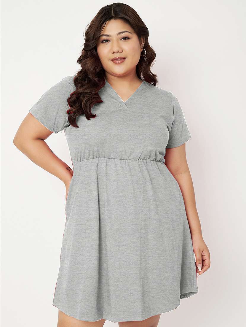 women plus size solid short a-line dress