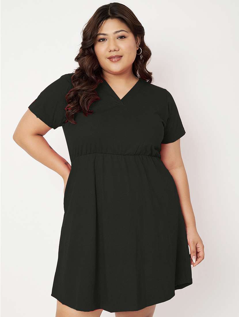 women plus size solid short a-line dress