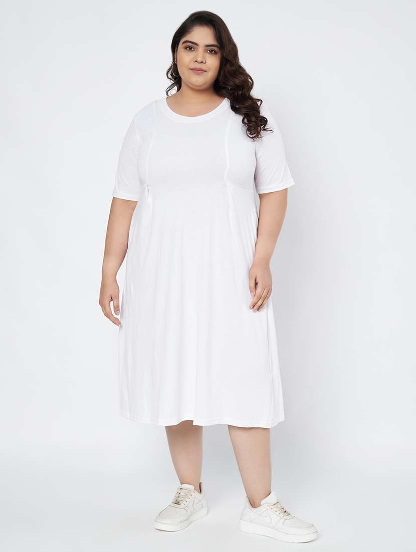 women plus size solid short a-line dress