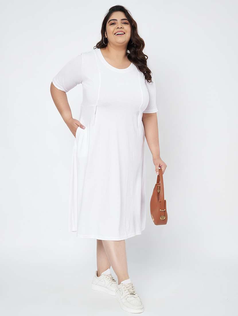 women plus size solid short a-line dress - 22086751 - Standard Image - 1