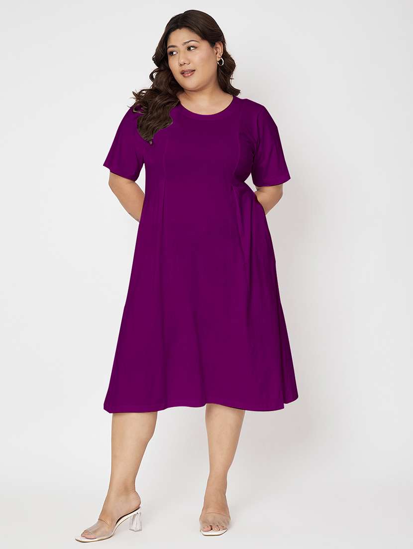 women plus size solid short sleeve a-line dress