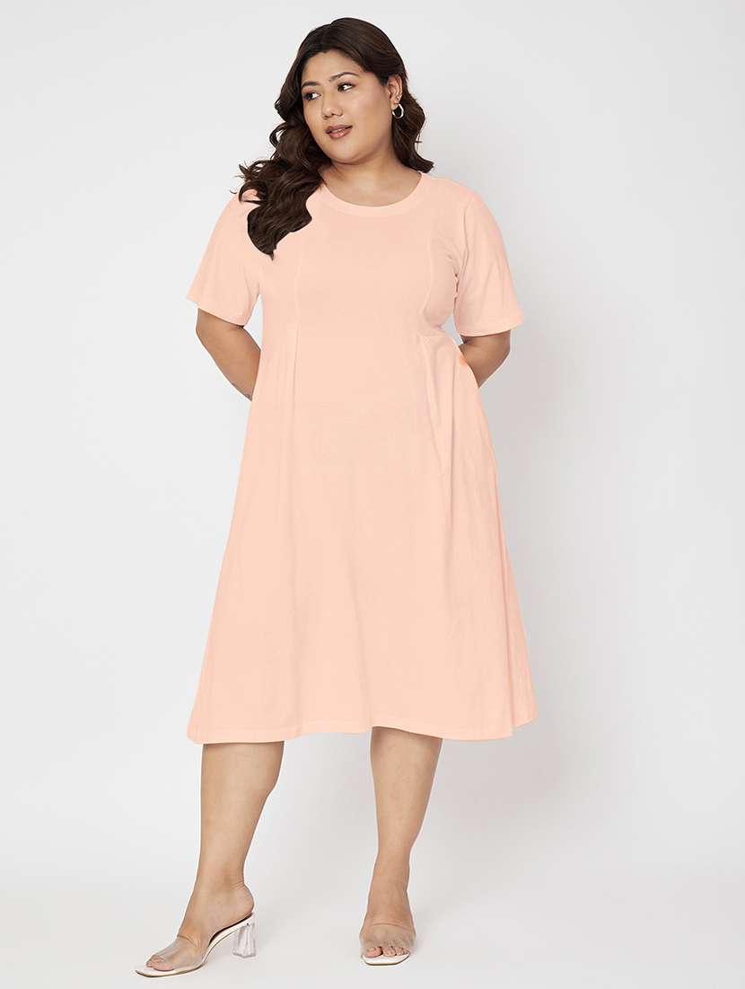 women plus size solid short sleeve a-line dress