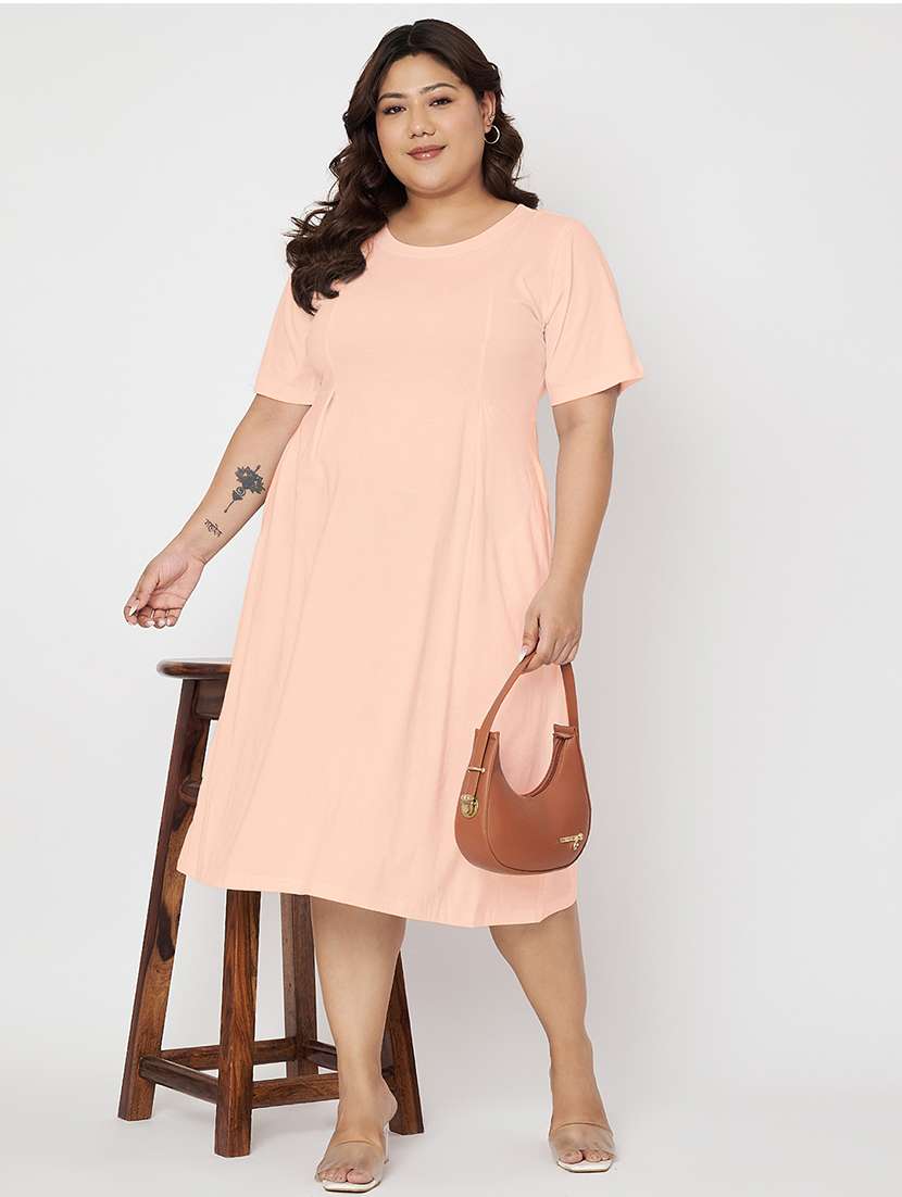 women plus size solid short sleeve a-line dress - 22086755 -  Standard Image - 4