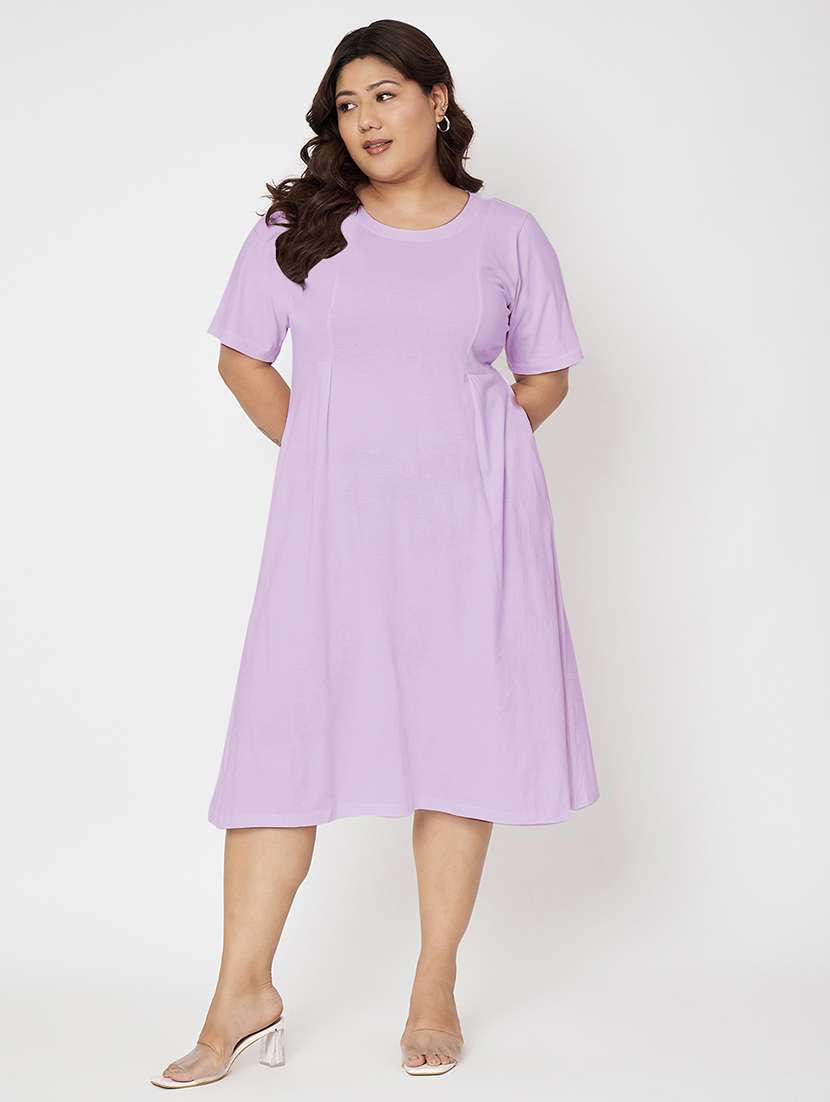 women plus size solid short sleeve a-line dress