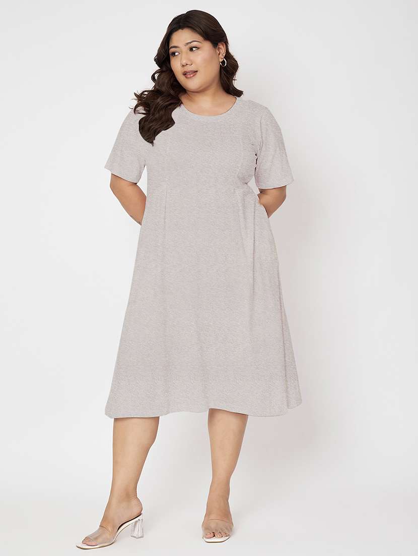 women plus size solid short sleeve a-line dress
